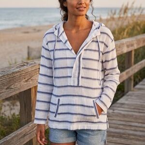 A.L.C. Blue and White Striped Hooded Cover-Up